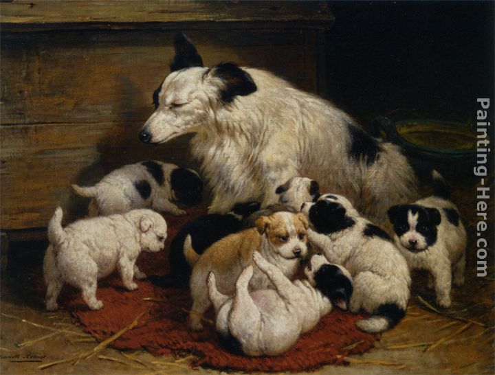 A dog and her puppies painting - Henriette Ronner-Knip A dog and her puppies art painting